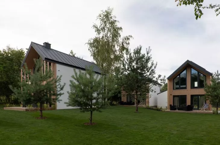 The houses have large glazing