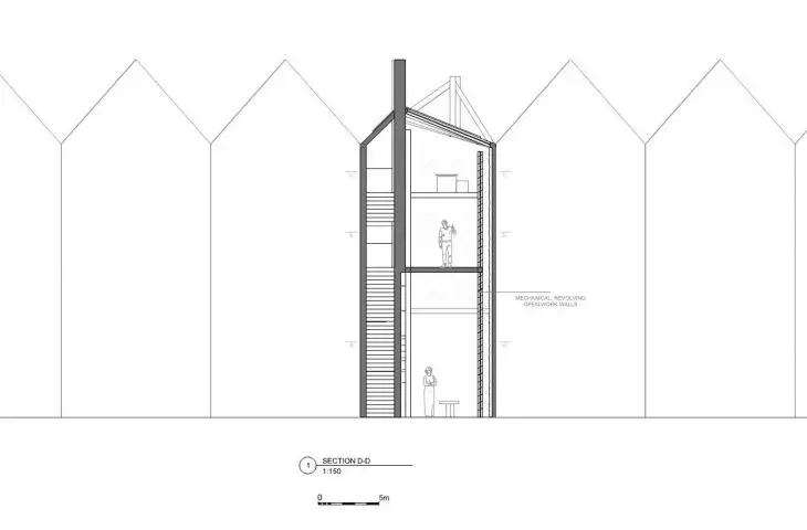 Vertical cross-section of the designed interior of the townhouse