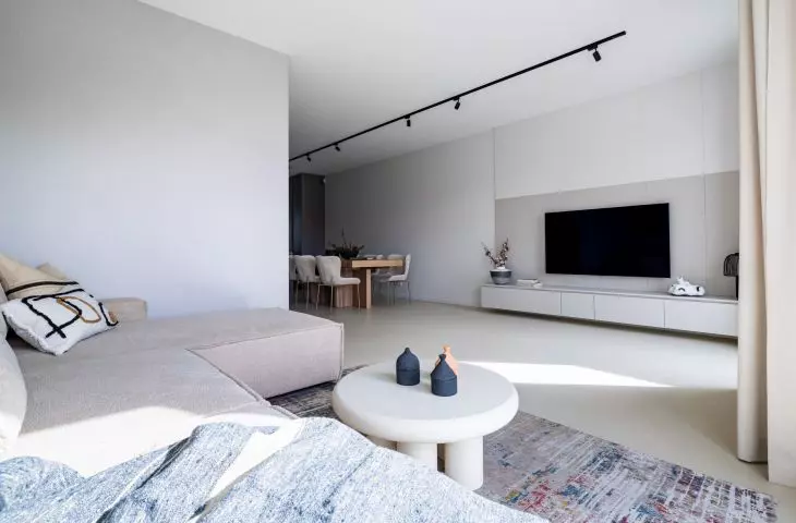 The living room was decorated in muted colors