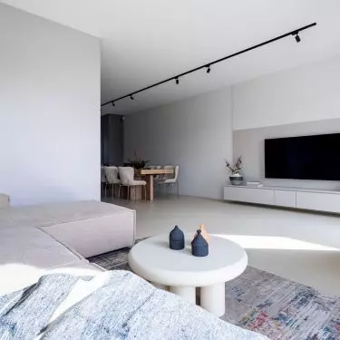 The living room was decorated in muted colors