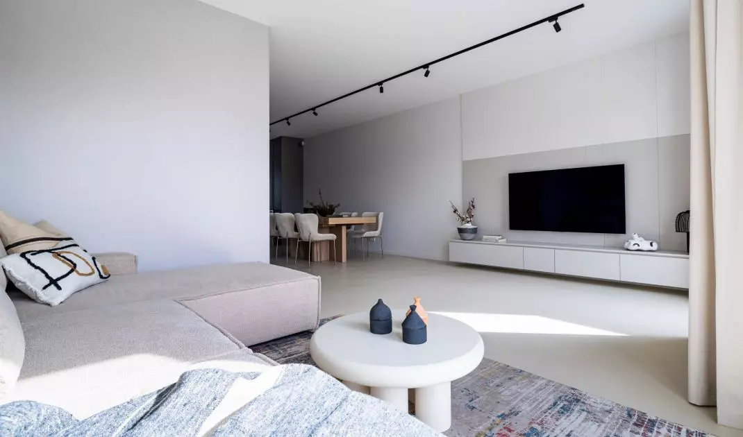 The living room was decorated in muted colors
