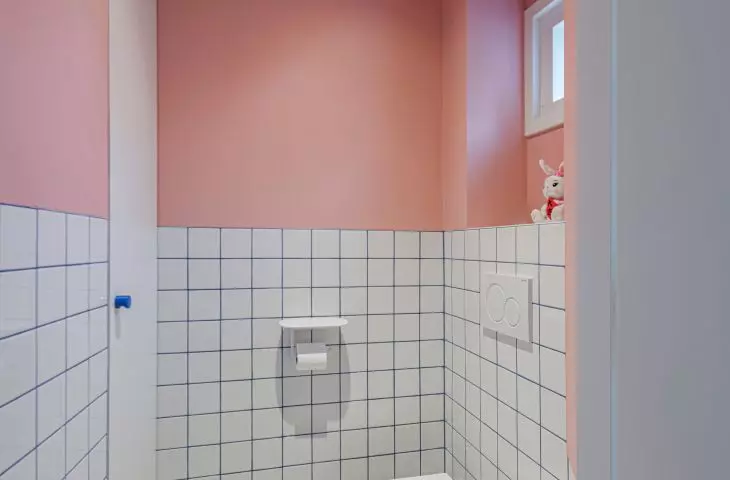 Inside a colorful toilet