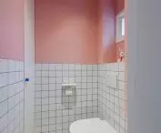 Inside a colorful toilet