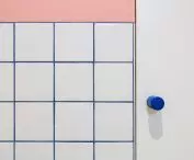 In the kitchen, cobalt-colored grout adds accent