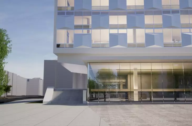 Programmatic and spatial study for the redevelopment of the former Hotel Cracovia building, visualization