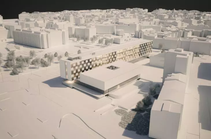 Programmatic and spatial study for the redevelopment of the former Hotel Cracovia building, visualization