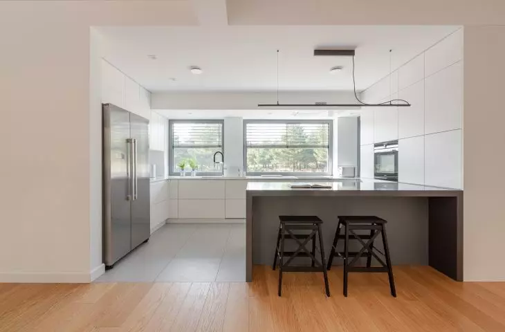 The kitchen was decorated in muted colors