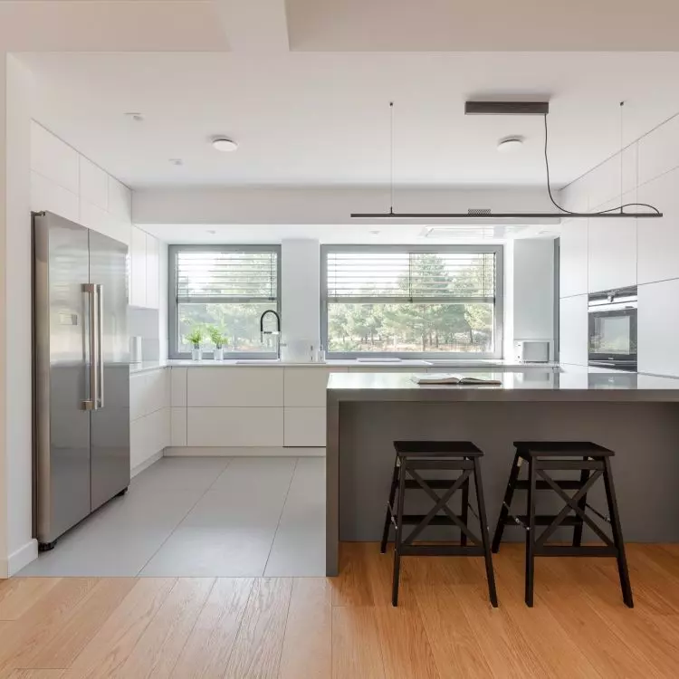 The kitchen was decorated in muted colors