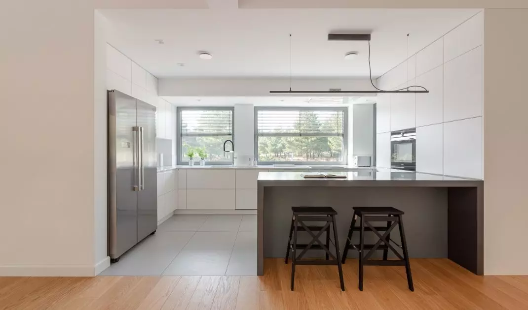 The kitchen was decorated in muted colors