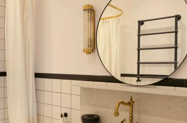 Brass elements in the bathroom were custom-made