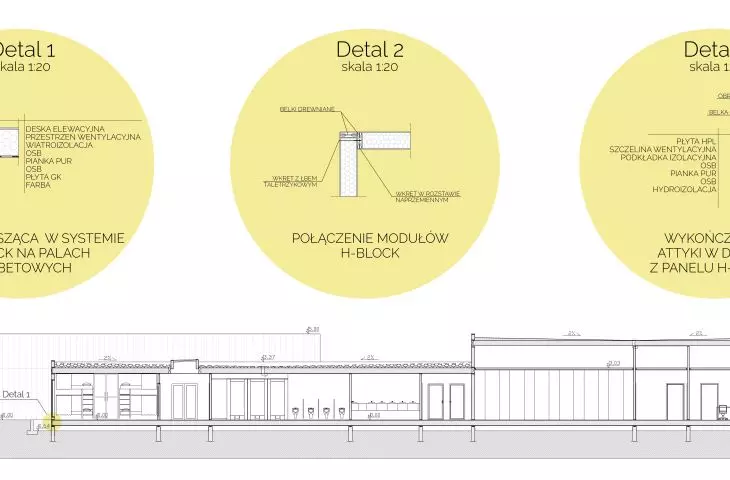 Dormitory design, cross-section and detail