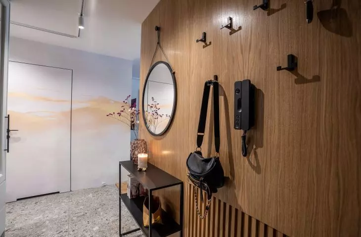 Hallway with aurora borealis wallpaper 