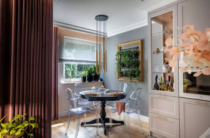 A living herb garden in the dining room corner 