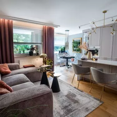 Kitchen island separates zones in the living room