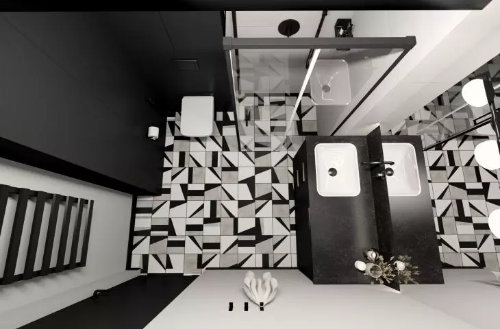  On the floor you will find tiles with an asymmetrical pattern