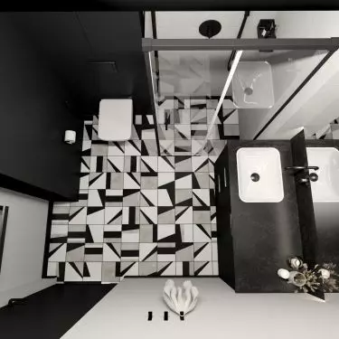  On the floor you will find tiles with an asymmetrical pattern