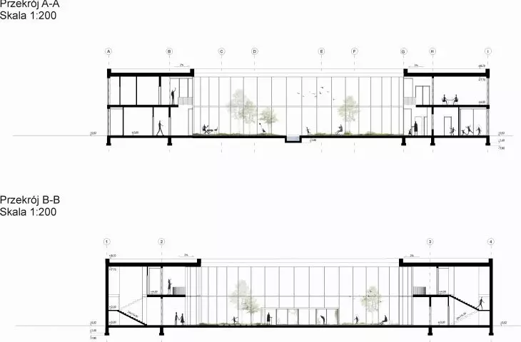 Projekt Centrum Międzypokoleniowego w Tarnowie, przekroje
