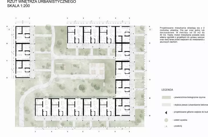 Projekt Centrum Międzypokoleniowego w Tarnowie, rzut wnętrza urbanistycznego