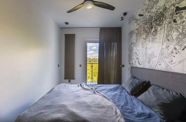 Bedroom with eye-catching wallpaper