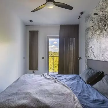 Bedroom with eye-catching wallpaper