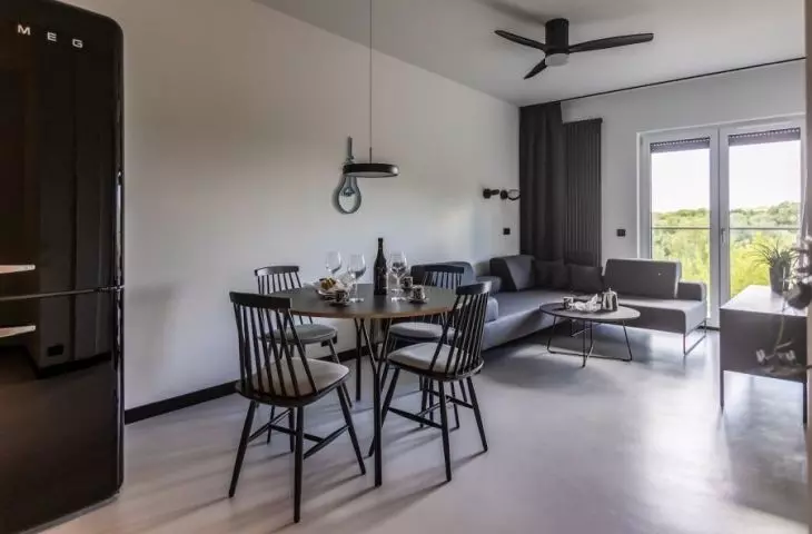 The apartment was decorated in loft style