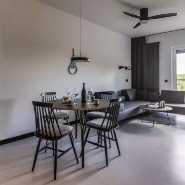The apartment was decorated in loft style