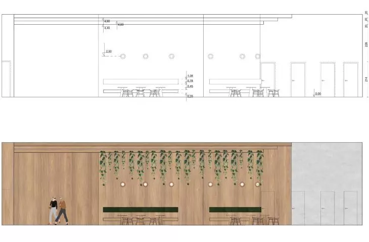 Design of the stimulation and relaxation complex, cross-section B-B