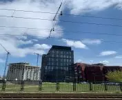 From left - the Cranes development under construction, the Eternum office building and the European Solidarity Center