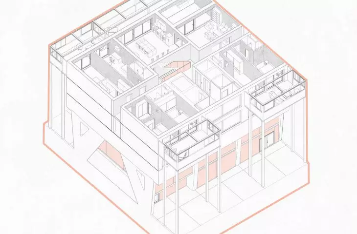 co-living axonometry