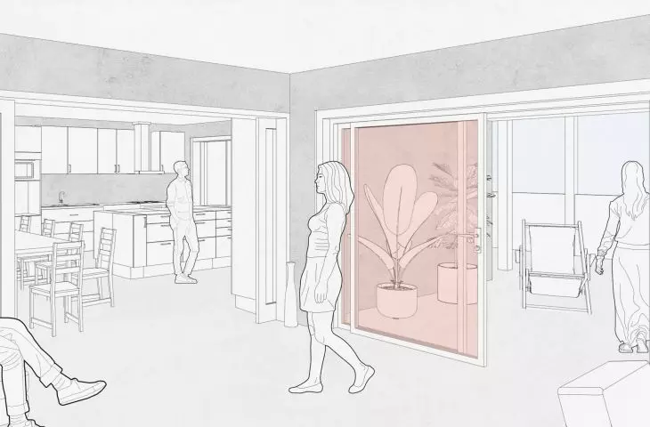 wizualizacja wspólnej kuchni w strefie co-living