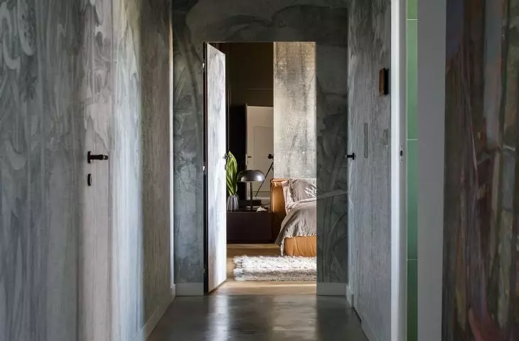 The hallway matches the bedroom in style