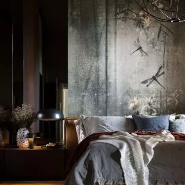 The headrest of the bed was covered with leather