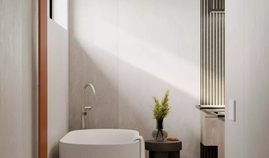 Free-standing bathtub in the owners' bathroom