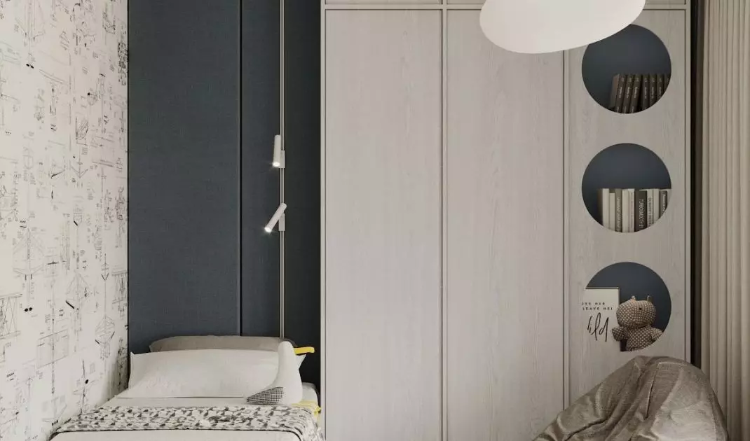Room for a boy with a unique wallpaper 