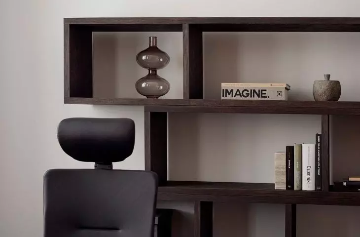 Veneered desk, blends with massive dark oak bookcase