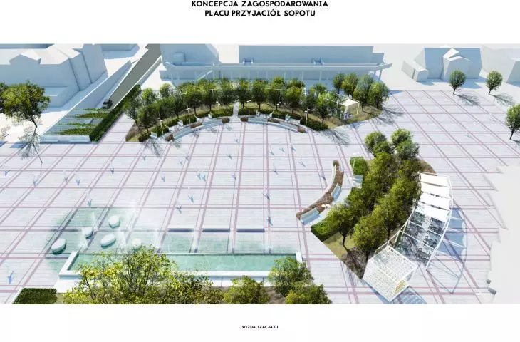 Plac Przyjaciół Sopotu, projekt nowej aranżacji, widok ogólny od północy