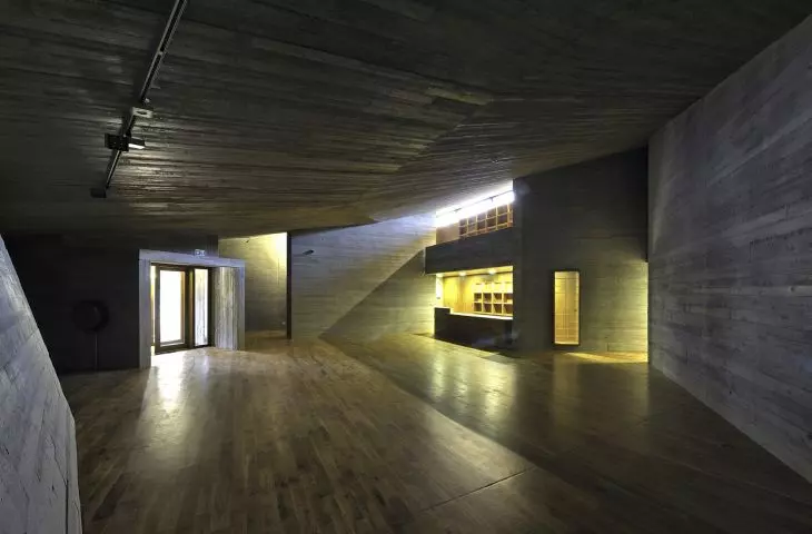 entrance to the building leading visitors from outside directly to the underground entrance hall and checkrooms