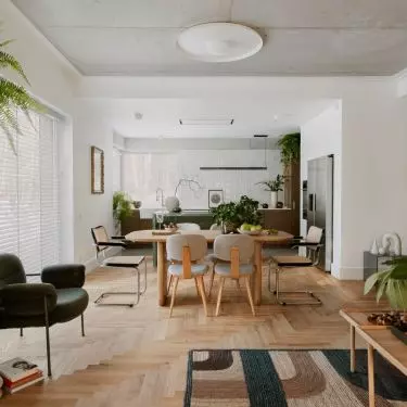Concrete was used on the ceiling of the living area