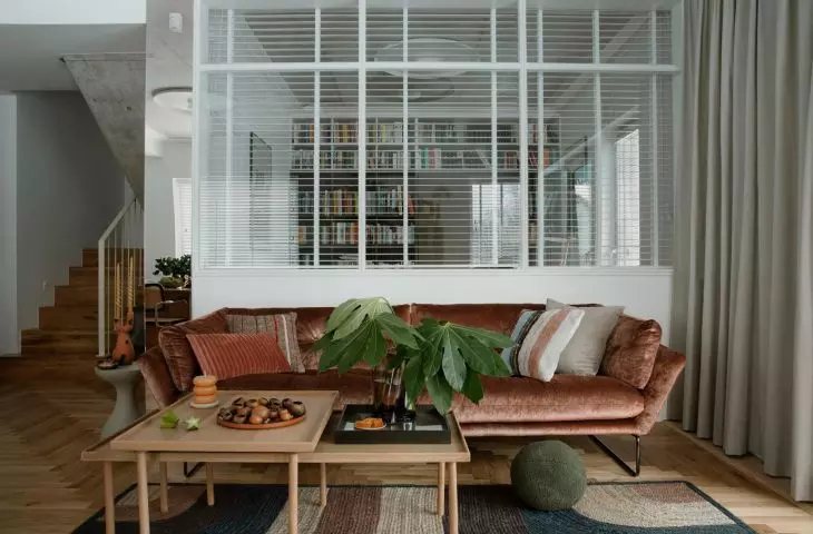 Copper sofa in the lounge area 