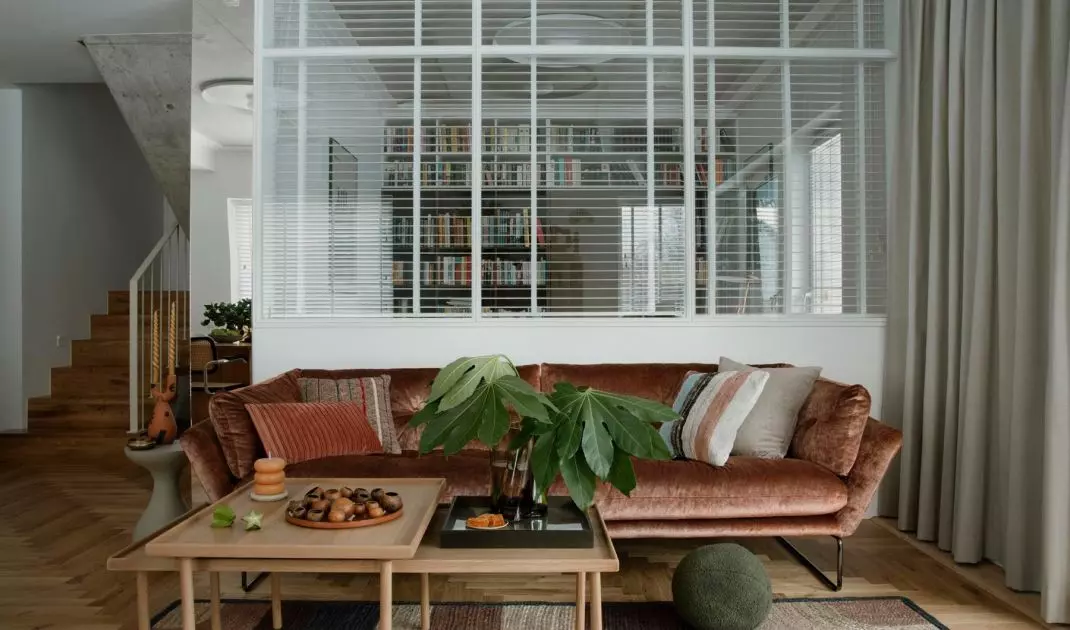 Copper sofa in the lounge area 