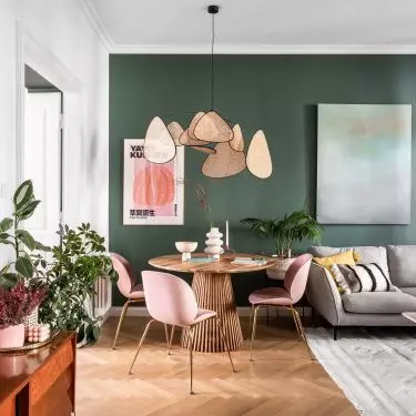 The apartment features elements that relate to the historical character of the apartment
