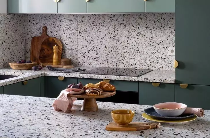 Island with terrazzo countertop