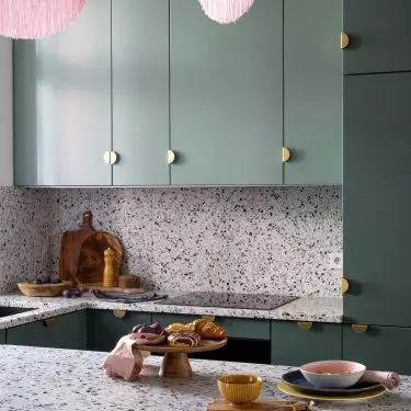 Island with terrazzo countertop