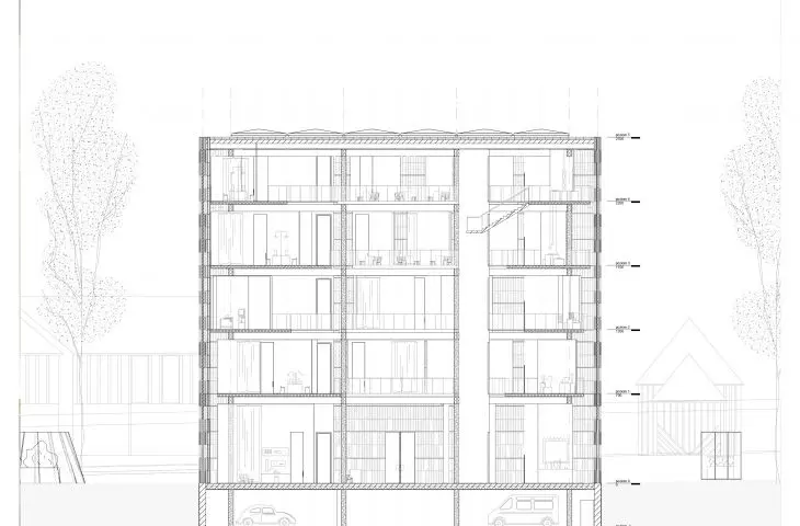 Cross-section of the manufactory in Cergy