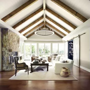 Ceiling with visible beams