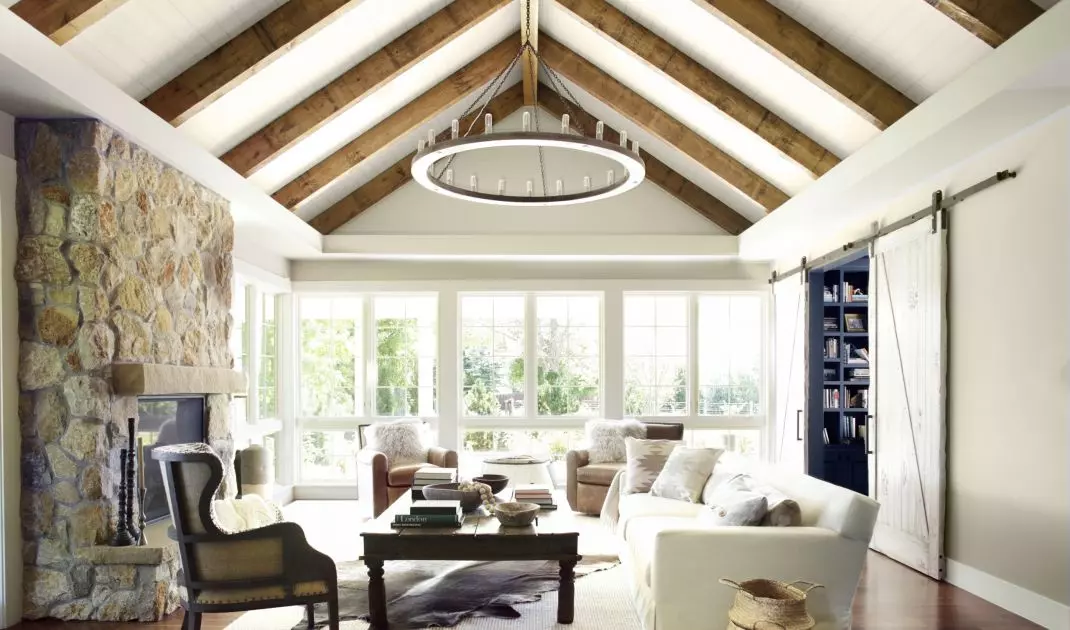 Ceiling with visible beams