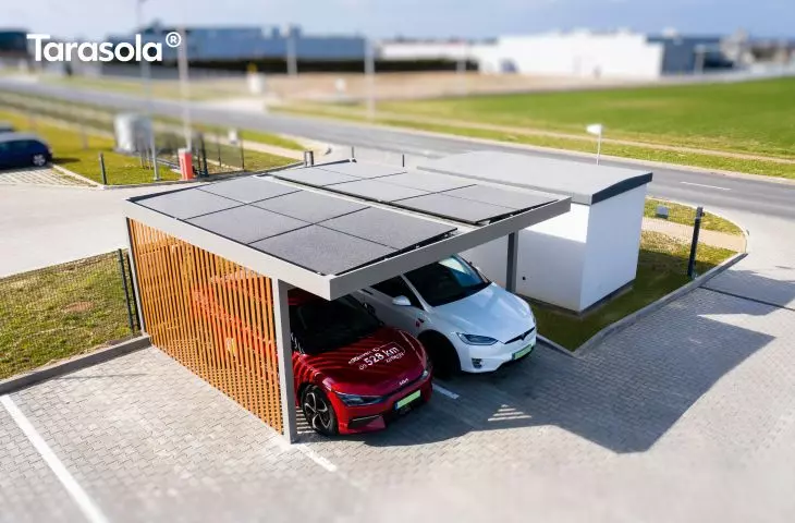 Two stands and photovoltaic panels on the roof