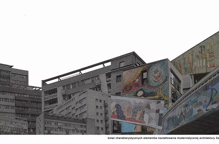 Collage of details of modernist architecture in Szczecin