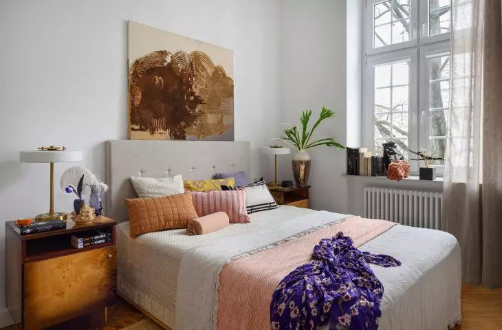 Bedroom with upholstered bed