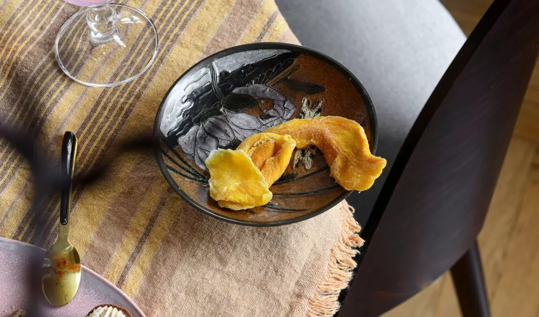 The interior features lots of yellows, oranges, reds and browns
